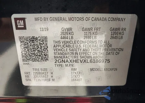 2020 Chevrolet Equinox Fwd Ls from USA, damaged, VIN 2GNAXHEVXL6186975
